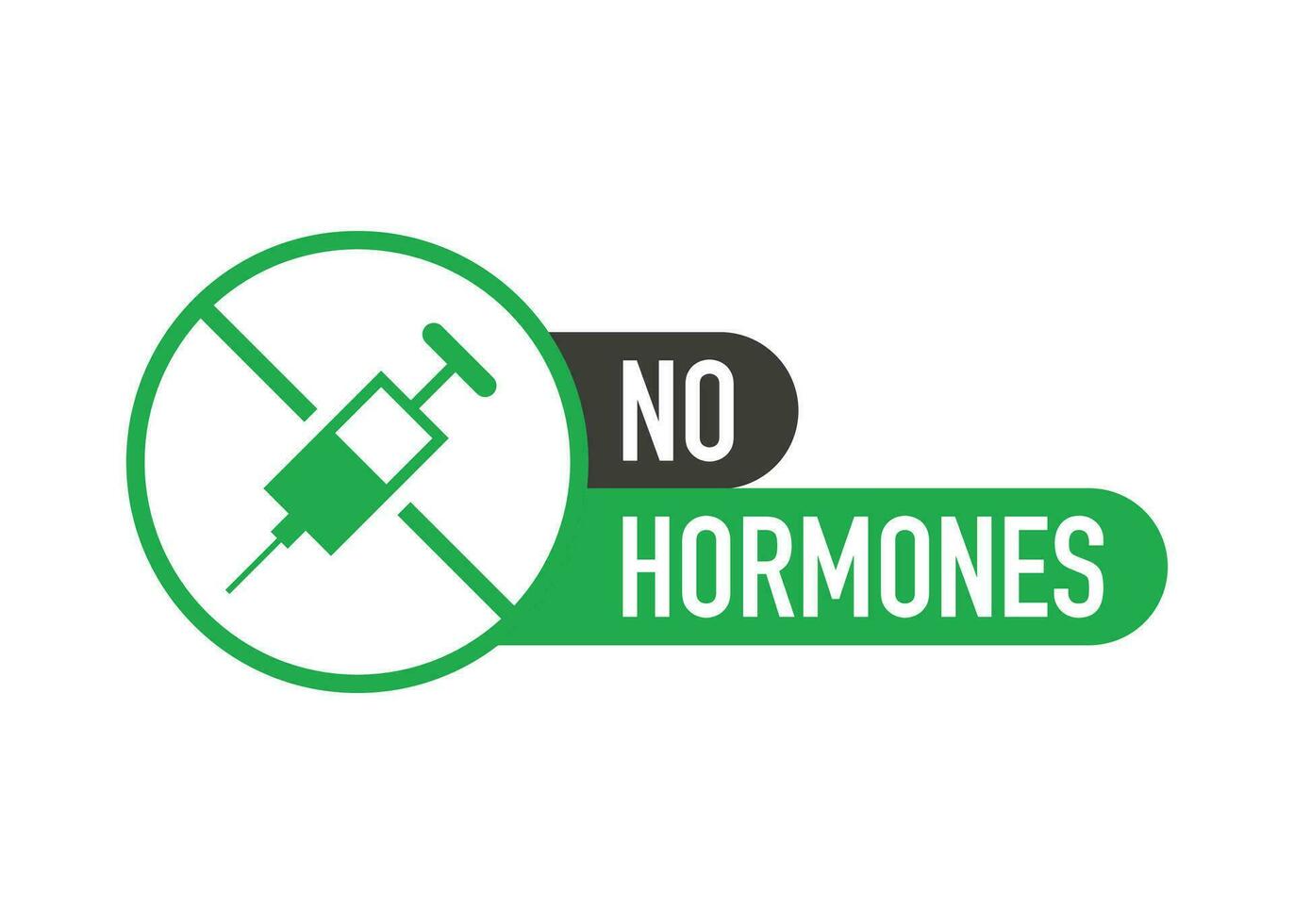 No hormonas, No antibióticos verde plano bandera en blanco antecedentes. vector ilustración.