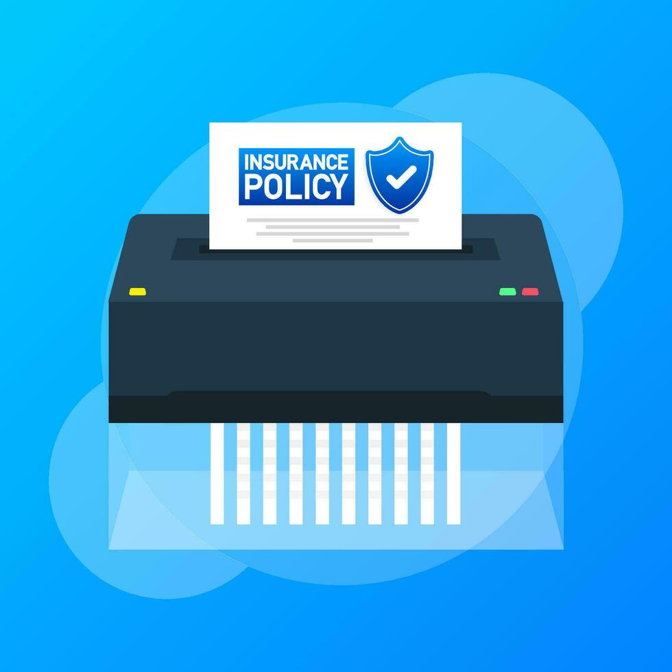 Insurance policy shredder. Digital background. Isometric vector illustration