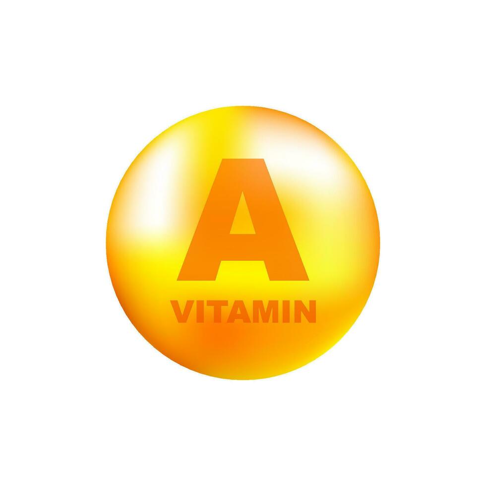 vitamina un con realista soltar en gris antecedentes. partículas de vitaminas en el medio. vector ilustración.