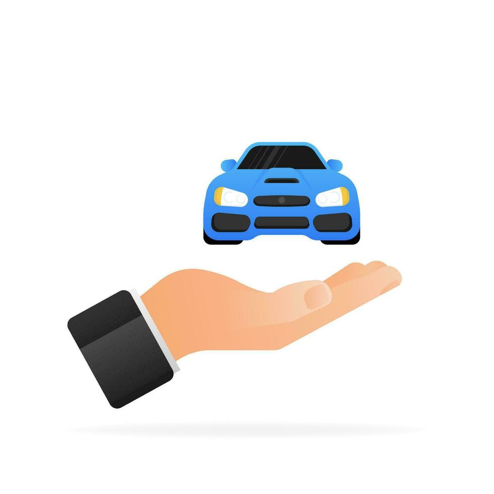 Flat illustration with car in hand. Vector flat illustration. Document icon concept. Business vector icon.