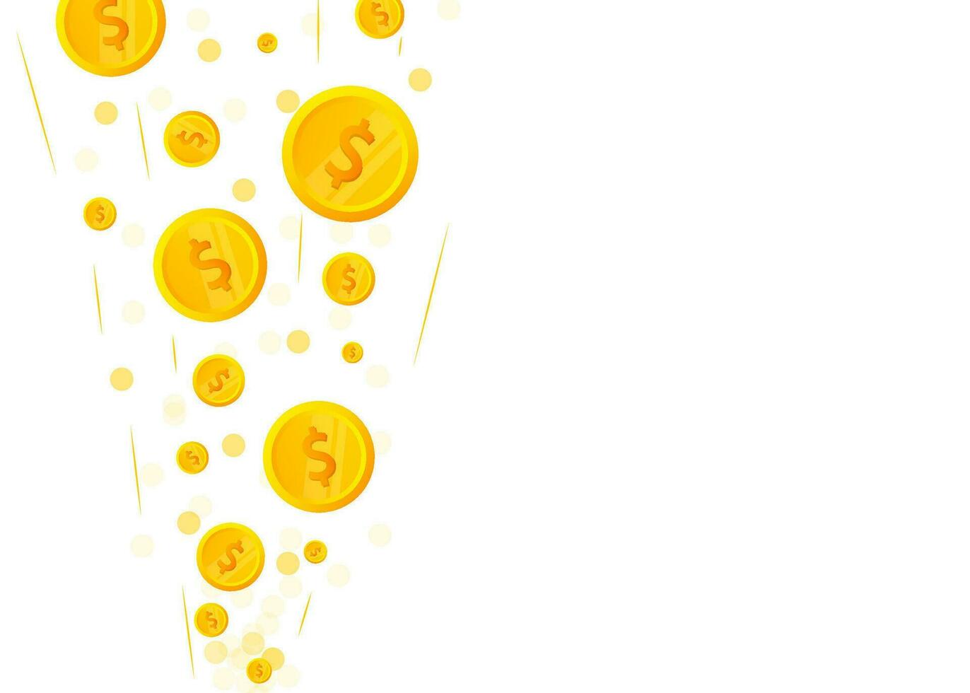 3d falling coins for banner design. Golden background. Flat illustration. Vector collection