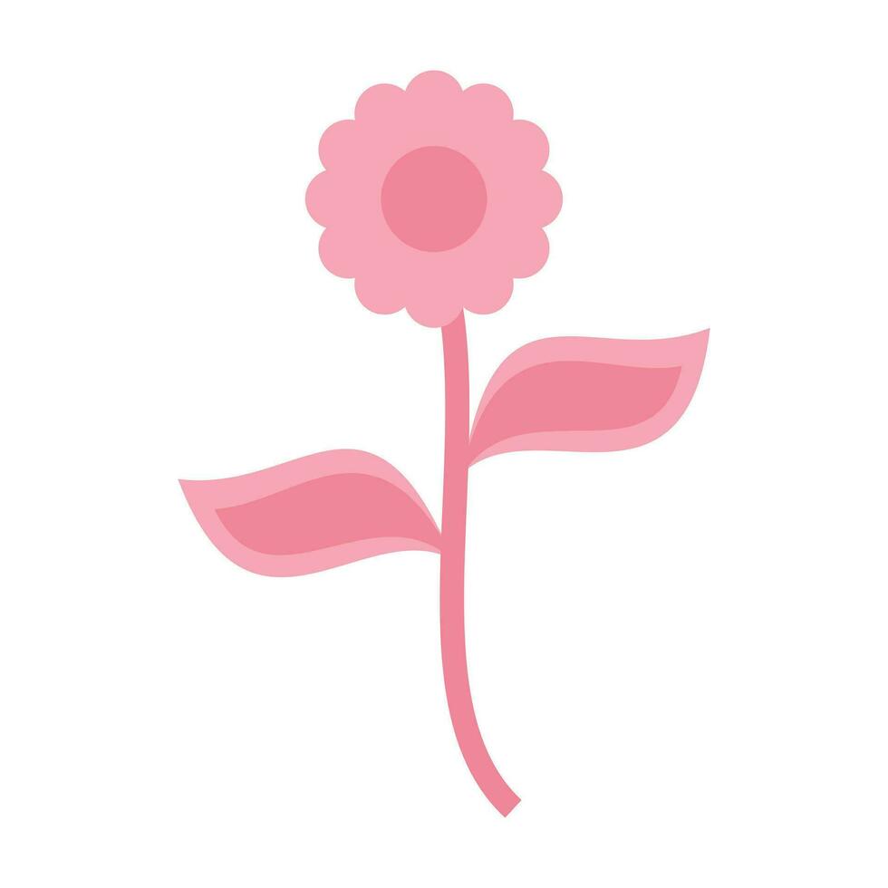 cute flower garden isolated icon vector illustration design pink color. Flower with two leaves, a natural symbol of life.