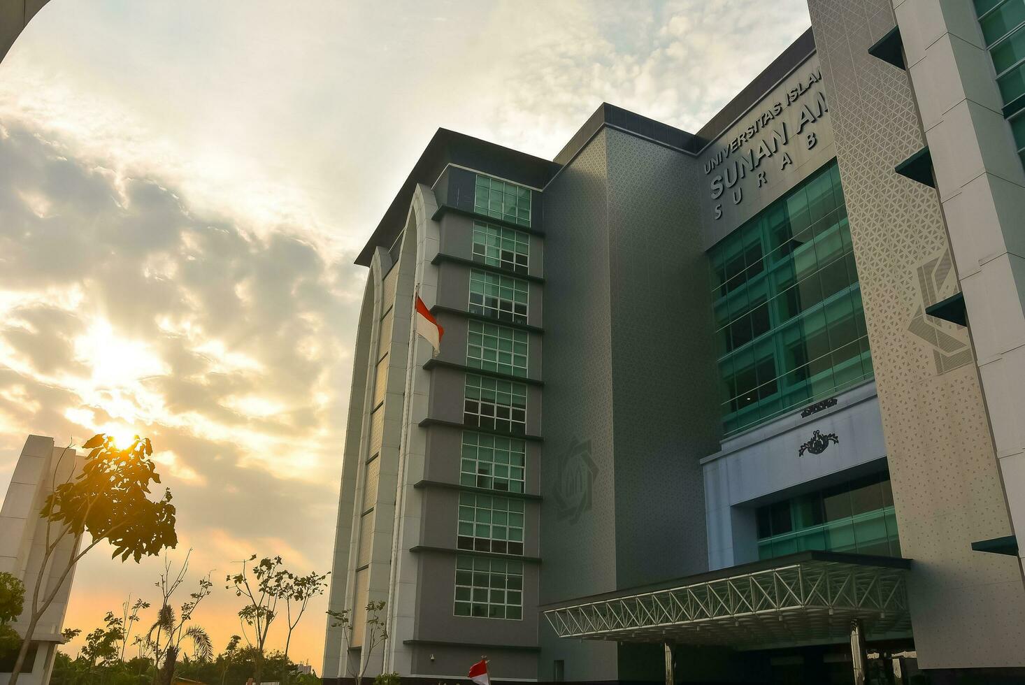 Surabaya, Indonesia - 08-15-2023. amazing sunset view in one of the main buildings at Sunan Ampel State Islamic University UIN, faculty of adab and humanities. photo