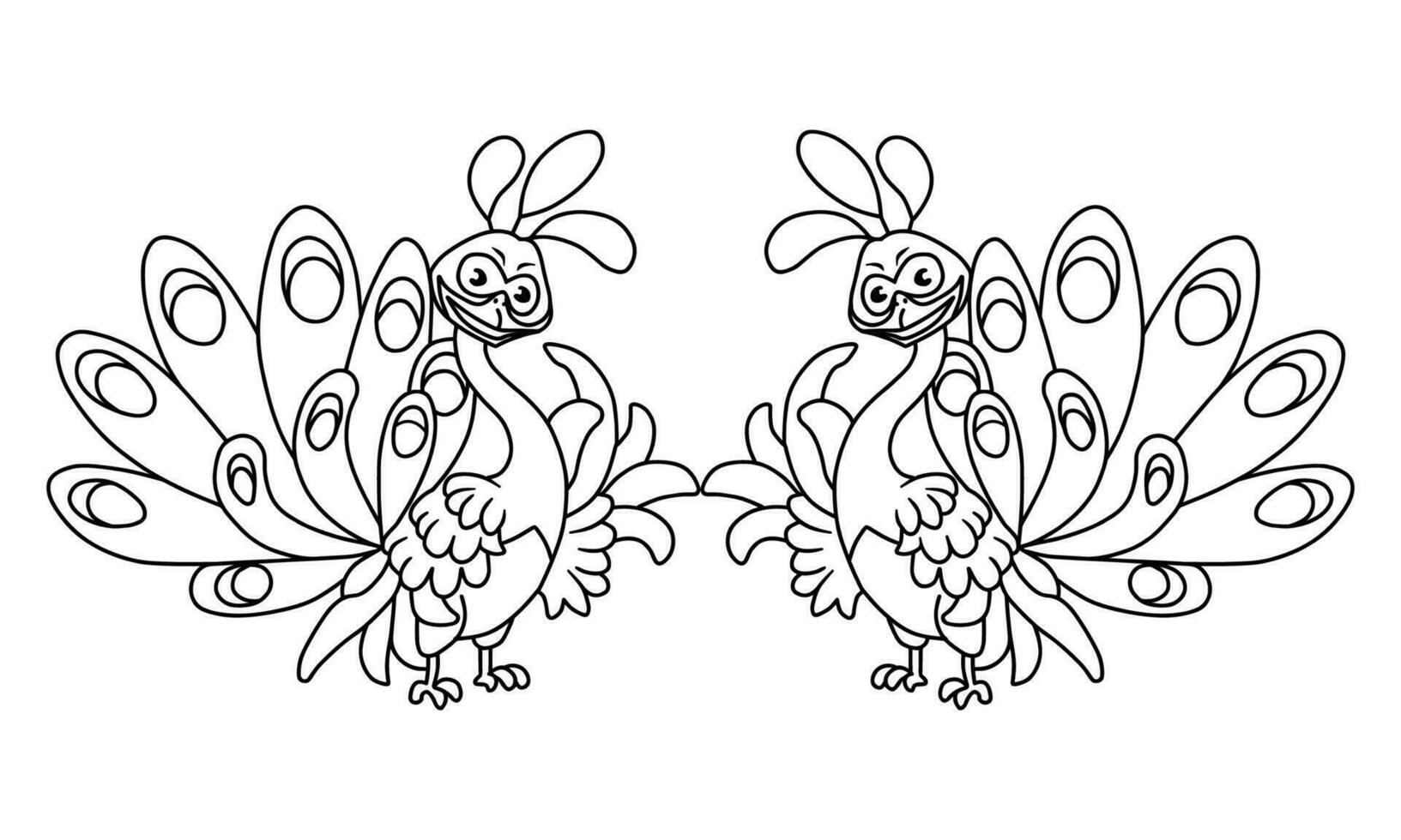 Hand Drawn Peacock Cartoon Coloring Book Illustration vector