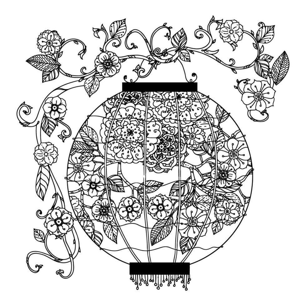 Hand Drawn Flowers Chinese Culture Line Art Illustration 34347422