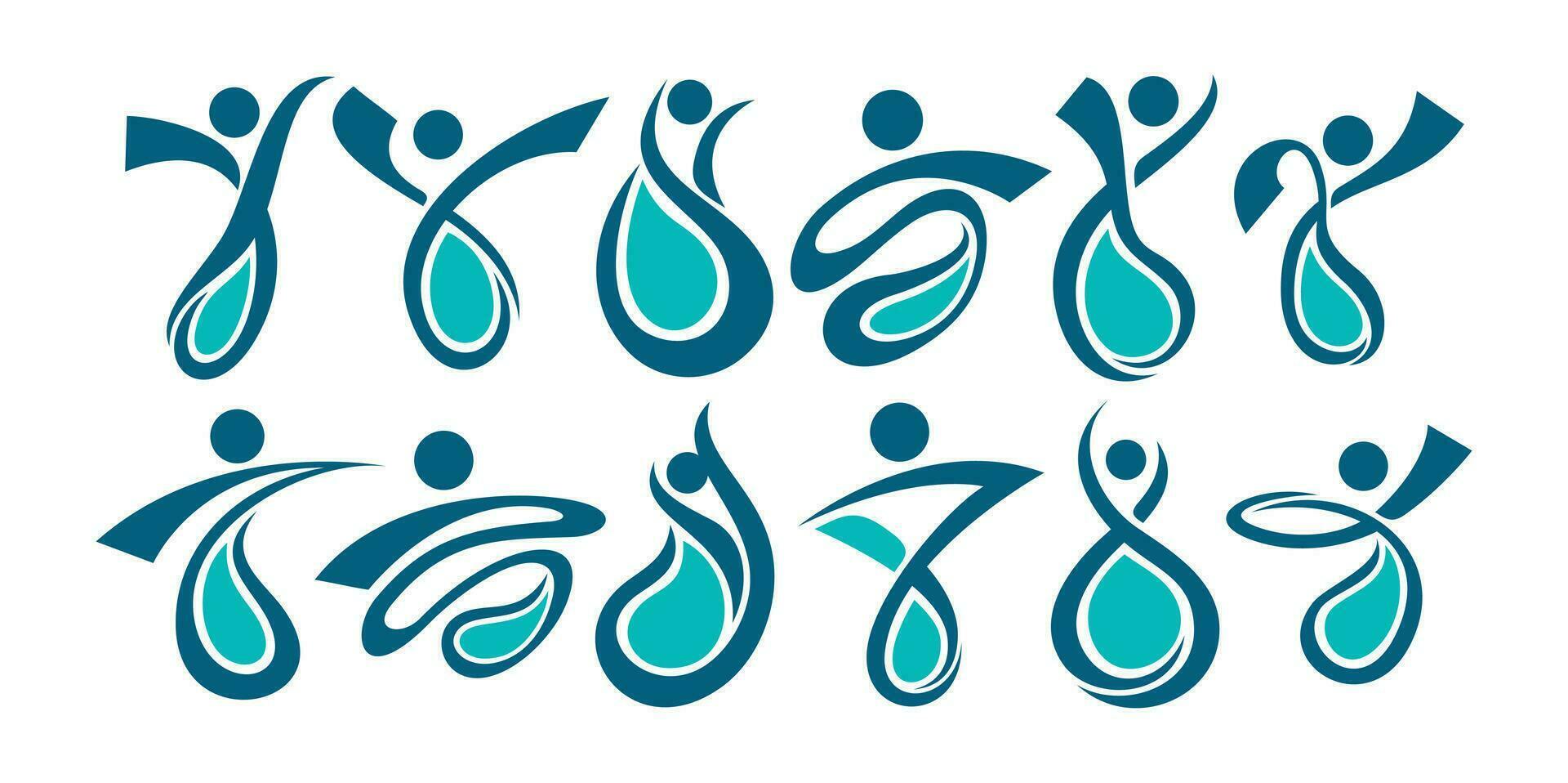 Line swoosh human water drop icon logo design set vector
