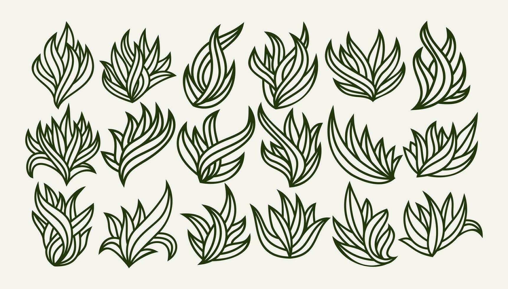 Simple line nature grass leaf icon logo design set vector