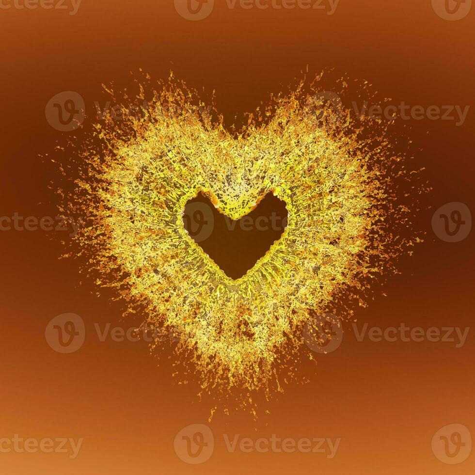 Radiant Golden Liquid Heart on Graduated Orange photo