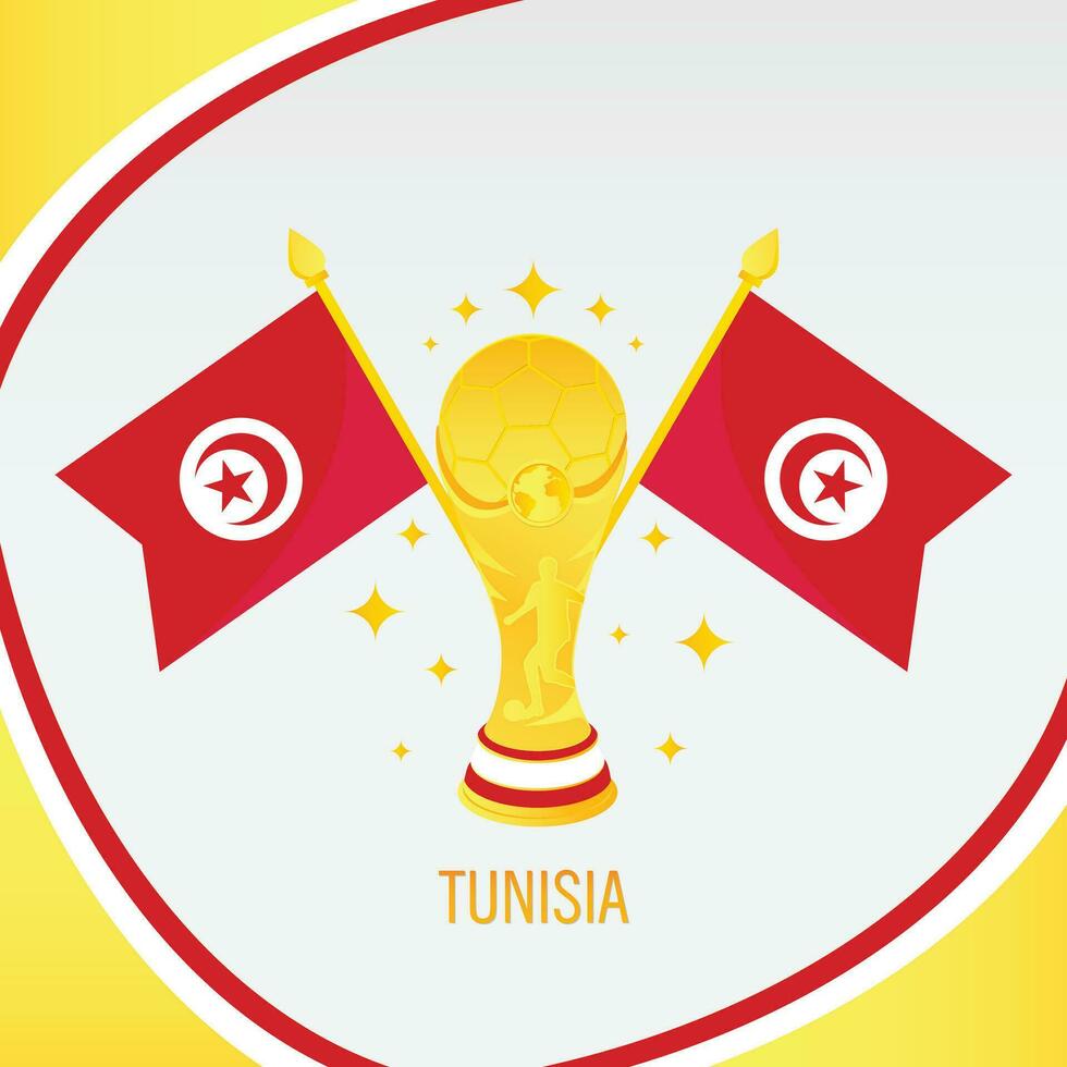 Gold Football Trophy Cup and Tunisia Flag vector