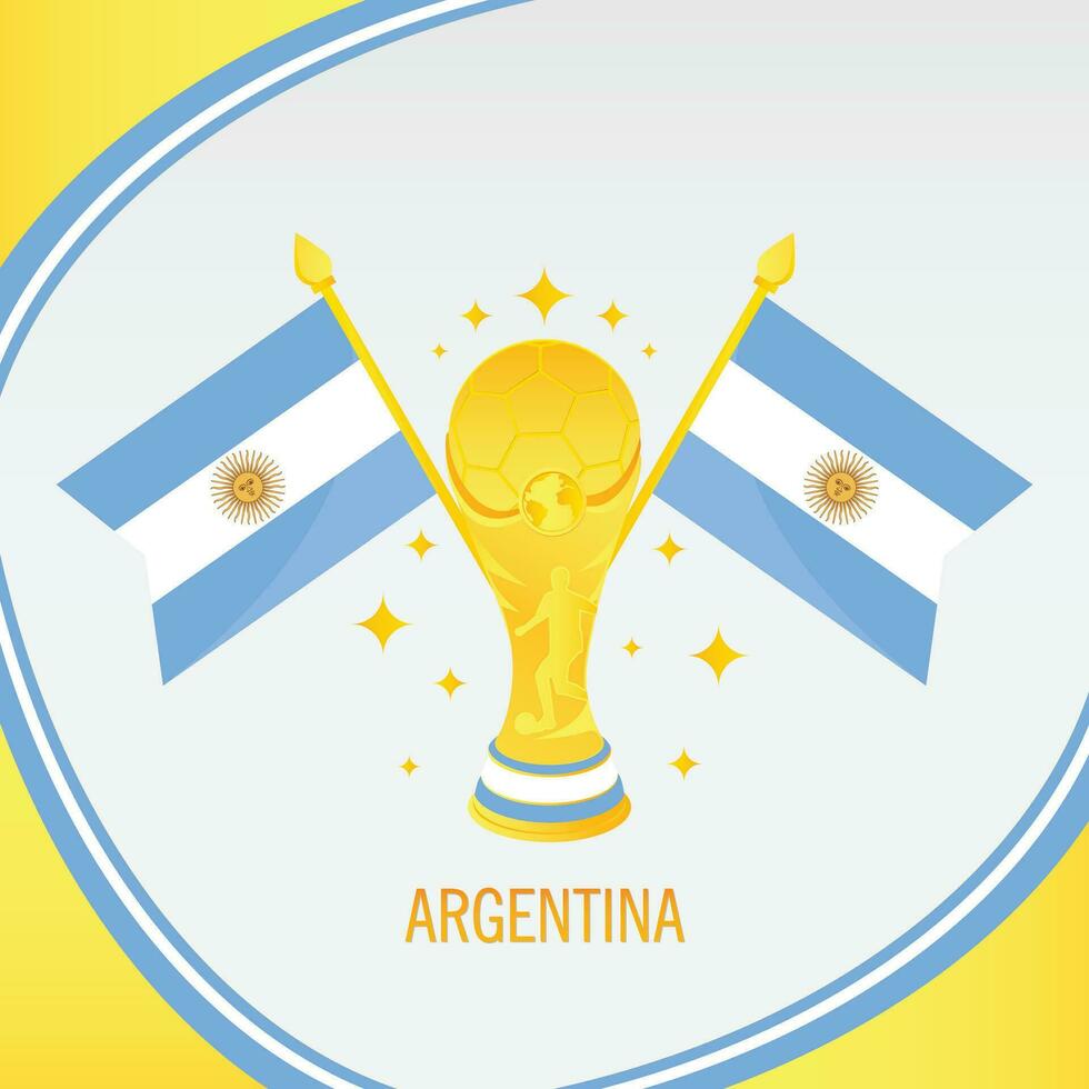 Gold Football Trophy Cup and Argentina Flag vector