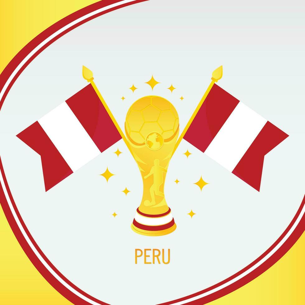 oro fútbol americano trofeo taza y Perú bandera vector