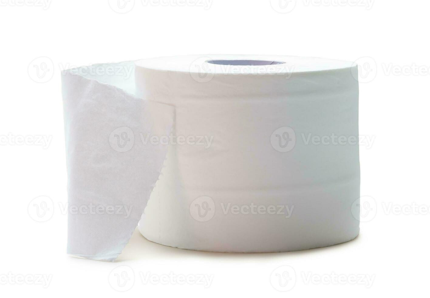 Single roll of white tissue paper or napkin prepared for use in toilet or restroom isolated on white background with clipping path photo