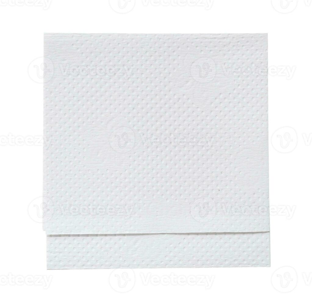 Two folded pieces of white tissue paper or napkin in stack tidily prepared for use in toilet or restroom isolated on white background with clipping path photo