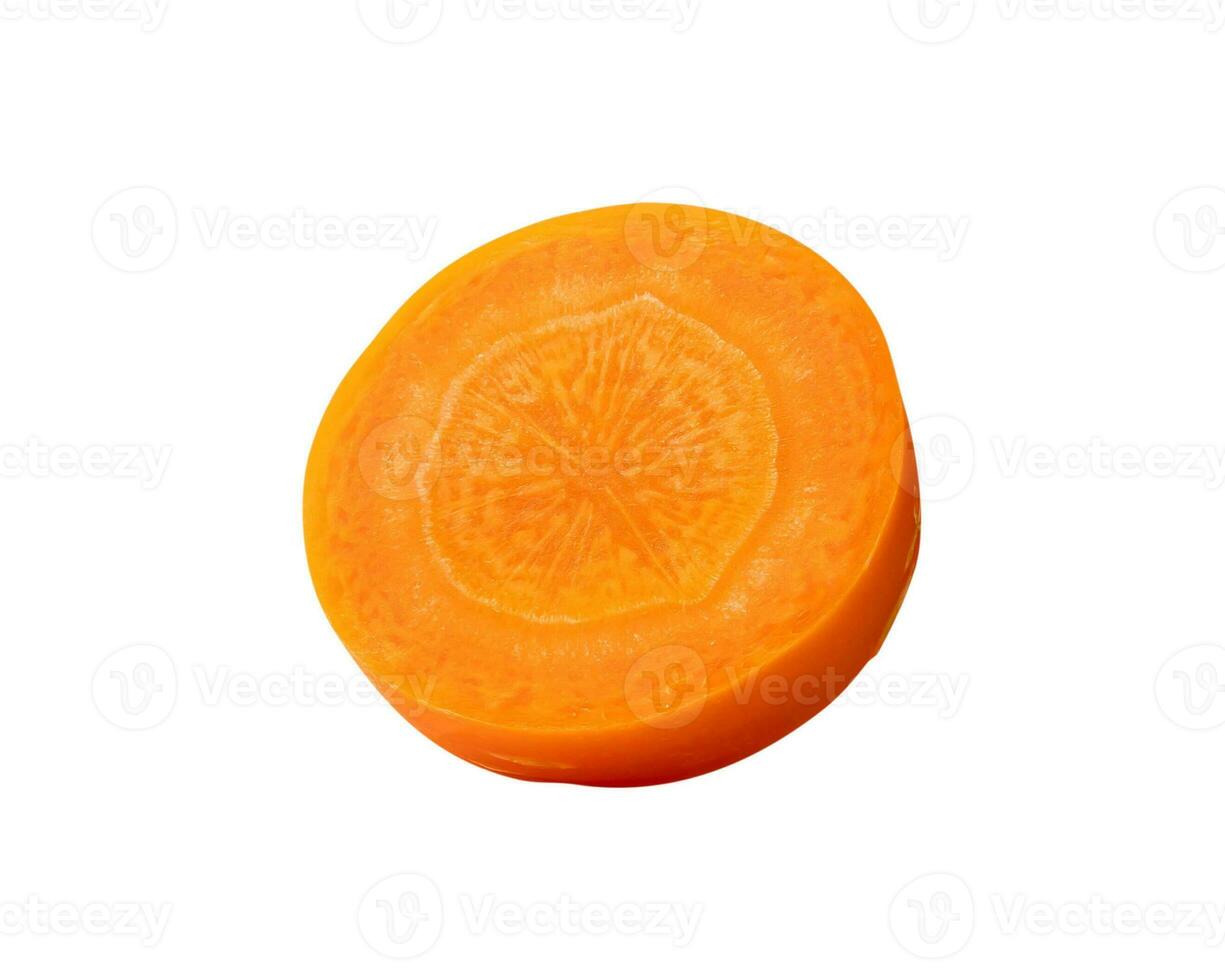 Top view of Single fresh beautiful orange carrot slice isolated on white background with clipping path photo