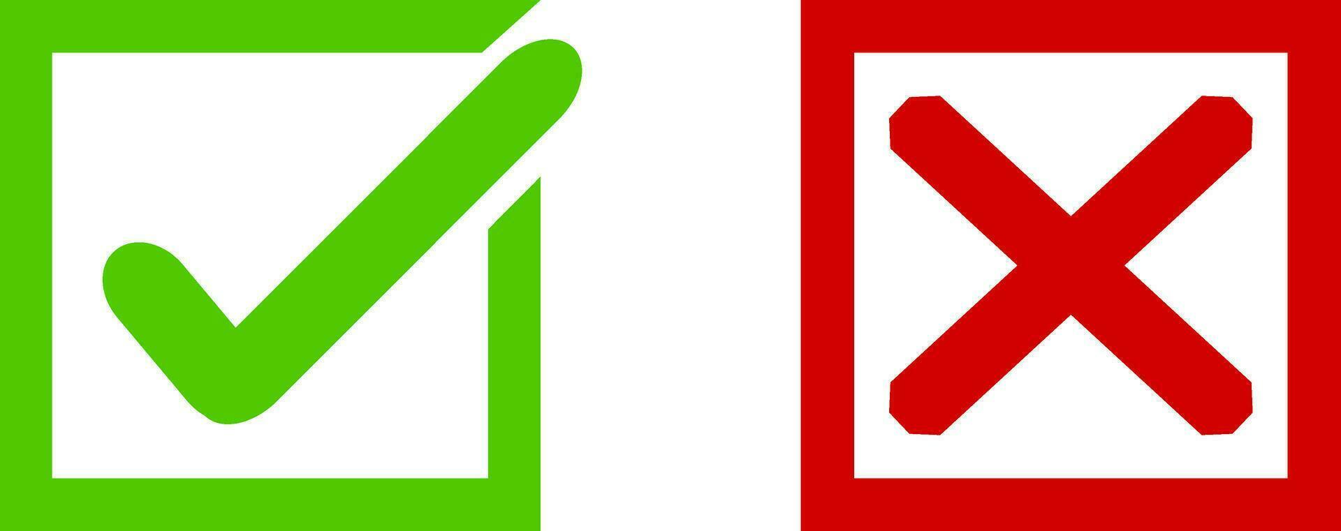 Red cross sign and check sign icon, An image of a red grunge x, check mark and cross mark isolated vector, Check mark and red cross icon Free Vector
