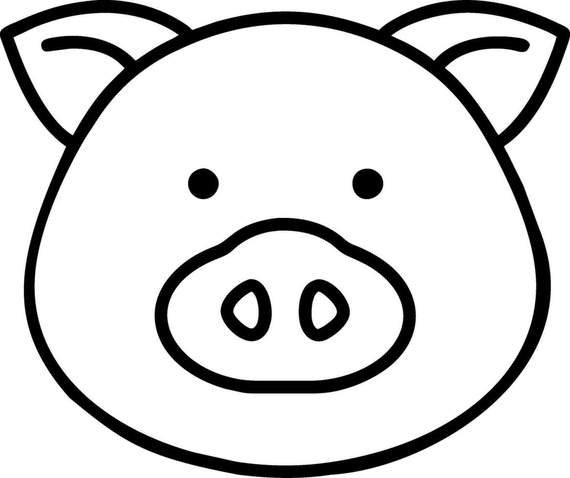 a pig face outline on a white background. cute happy cattle barn smile animal vector