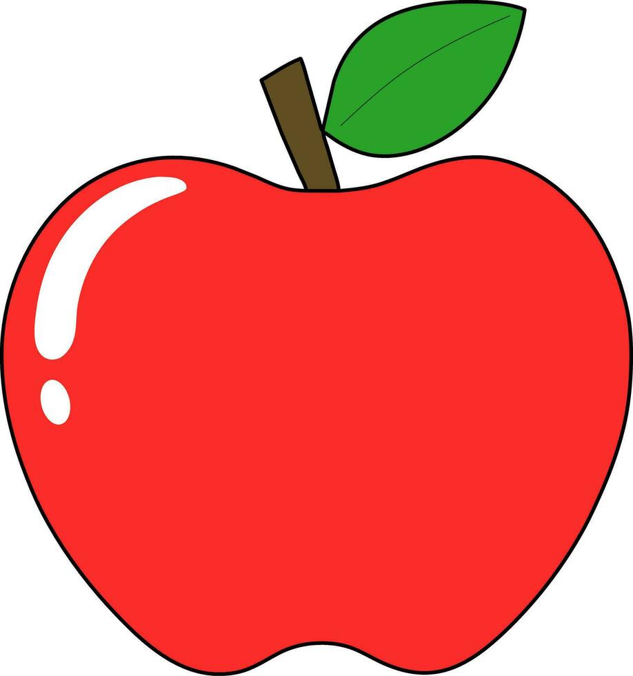 Red apple vector, Fruit on white background.with Green Leaves - Vector Illustration