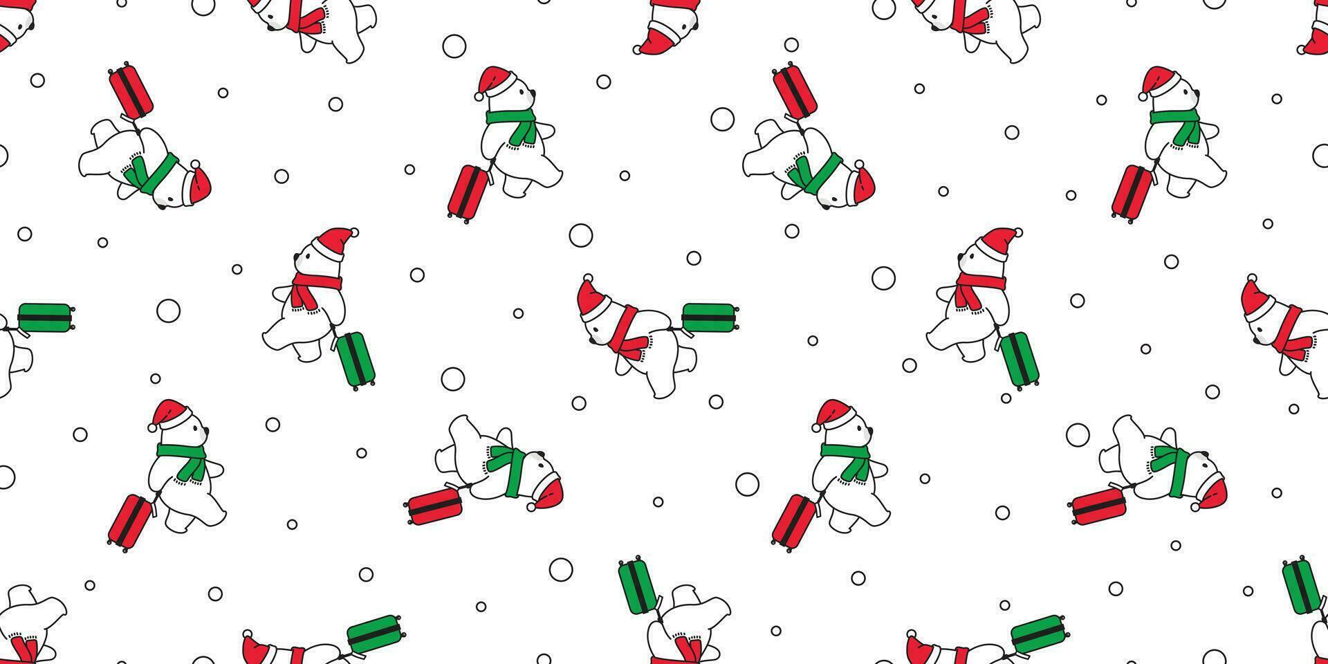 Bear seamless pattern vector Christmas polar bear Santa Claus hat traveler scarf isolated snow cartoon repeat background tile wallpaper illustration design