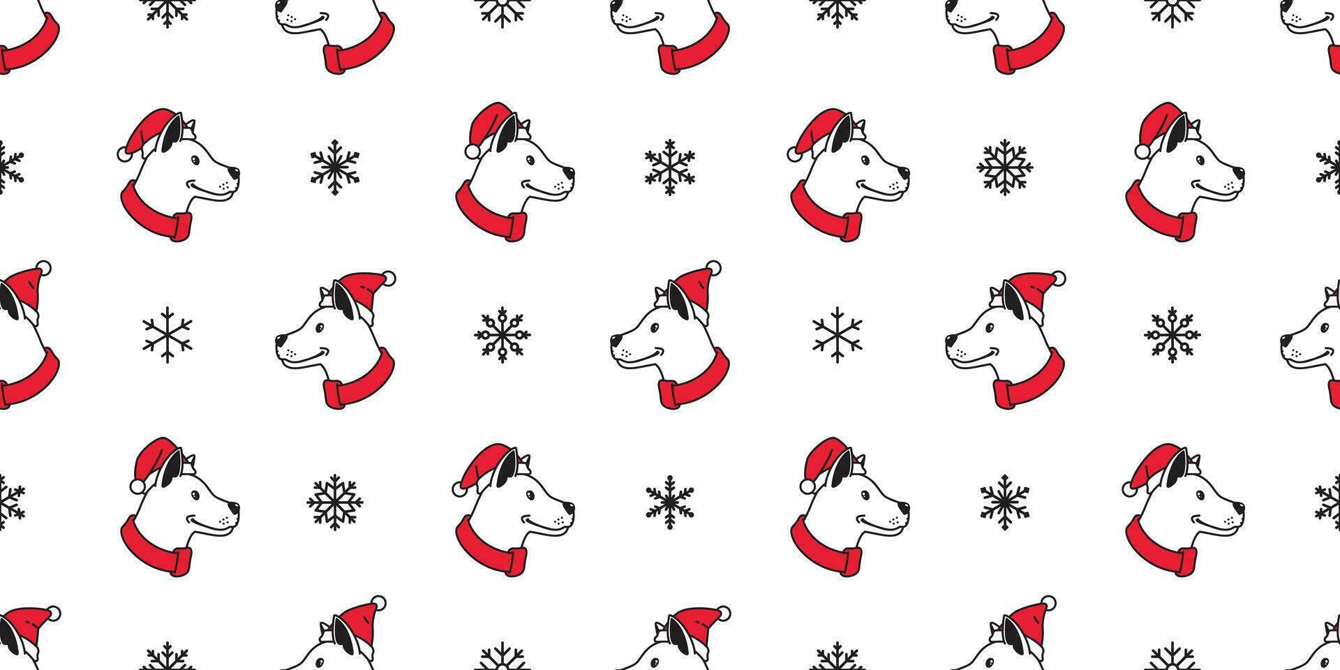 dog seamless pattern Christmas vector Santa Claus hat Snowflake scarf isolated cartoon repeat background tile wallpaper illustration design