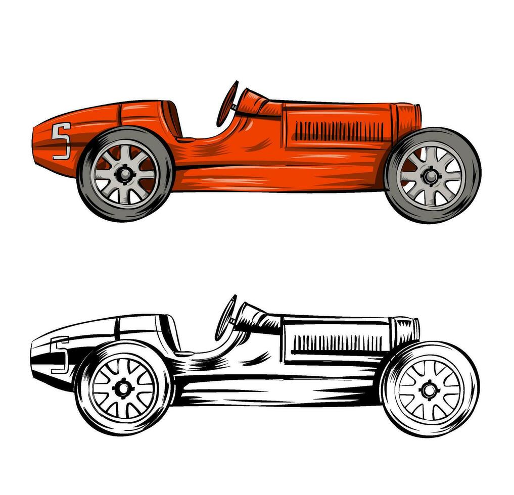 red vintage racing car design isolated on a white background. vector illustration