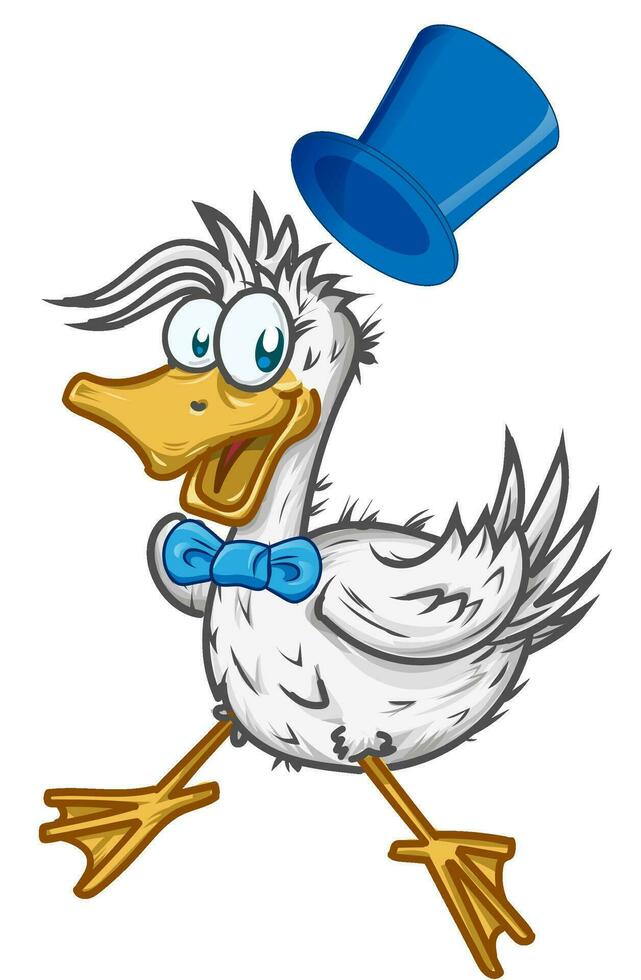 expresión de sorpresa dibujos animados Pato mascota con sombrero vector