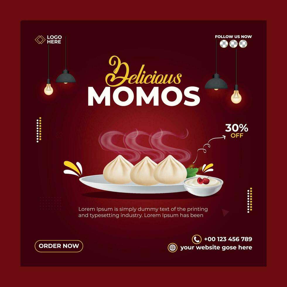 Delicious food social media template. Momos social media post. vector