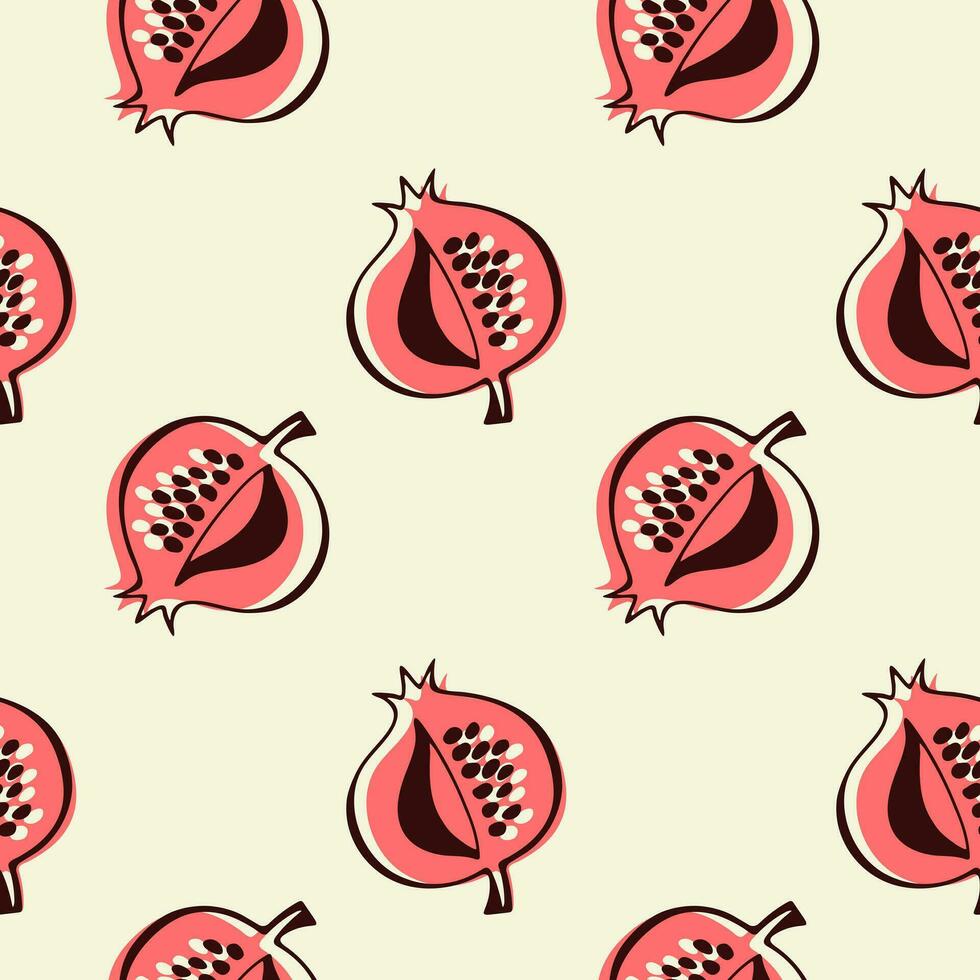 Pomegranate pattern, hand drawn doodle. vector