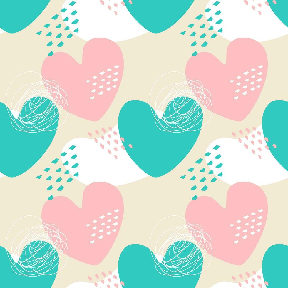Love pattern heart in boho style, doodle hand drawn elements. vector