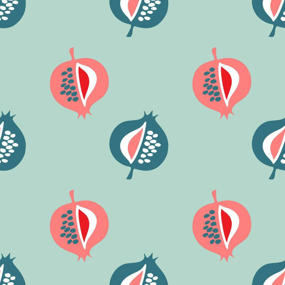 Pomegranate fruit pattern, hand drawn doodles pastel colors. vector