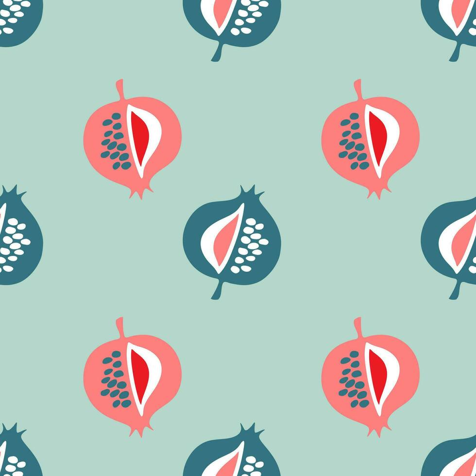 Pomegranate fruit pattern, hand drawn doodles pastel colors. vector