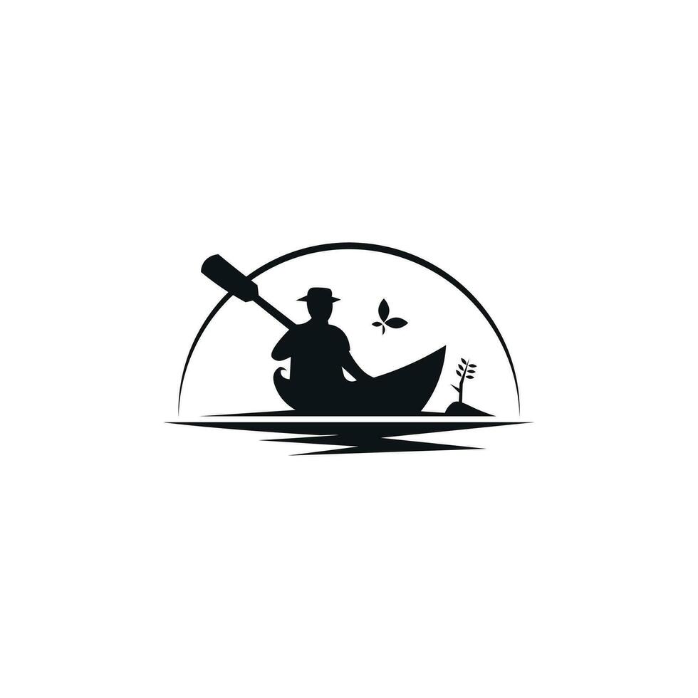 A man Kayaking Sillhouette Black and White Art vector