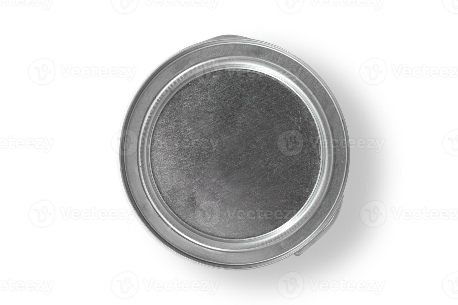 Transparent empty plastic bucket with metallic handle isolated on white background photo