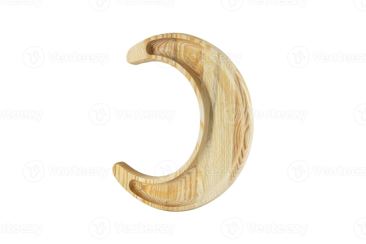 Wooden crescent ramadan moon - Hilal isolated on white background photo