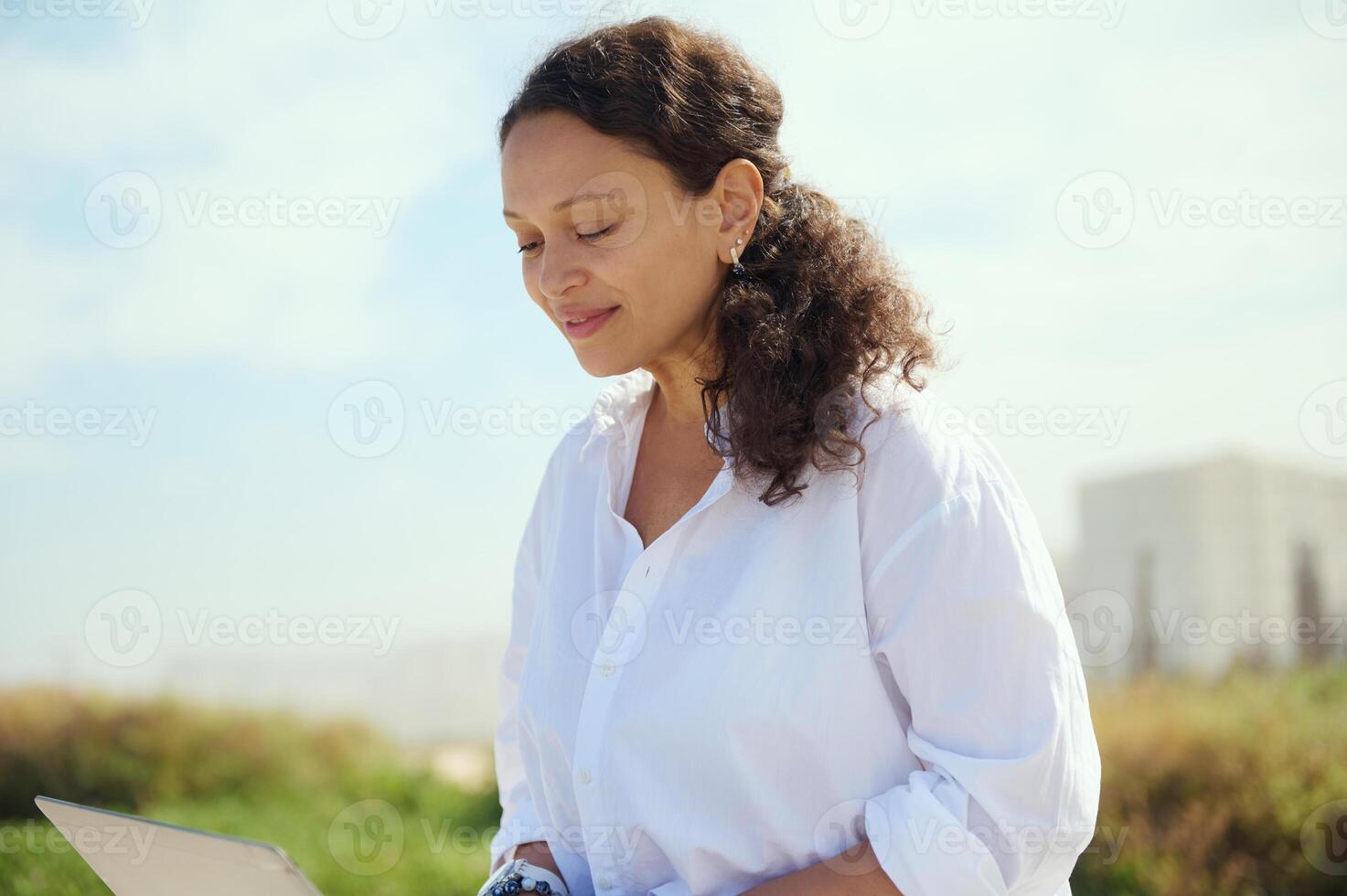 Female freelancer entrepreneur programmer developer telecommuting. Online job. Remote work and internet business concept photo