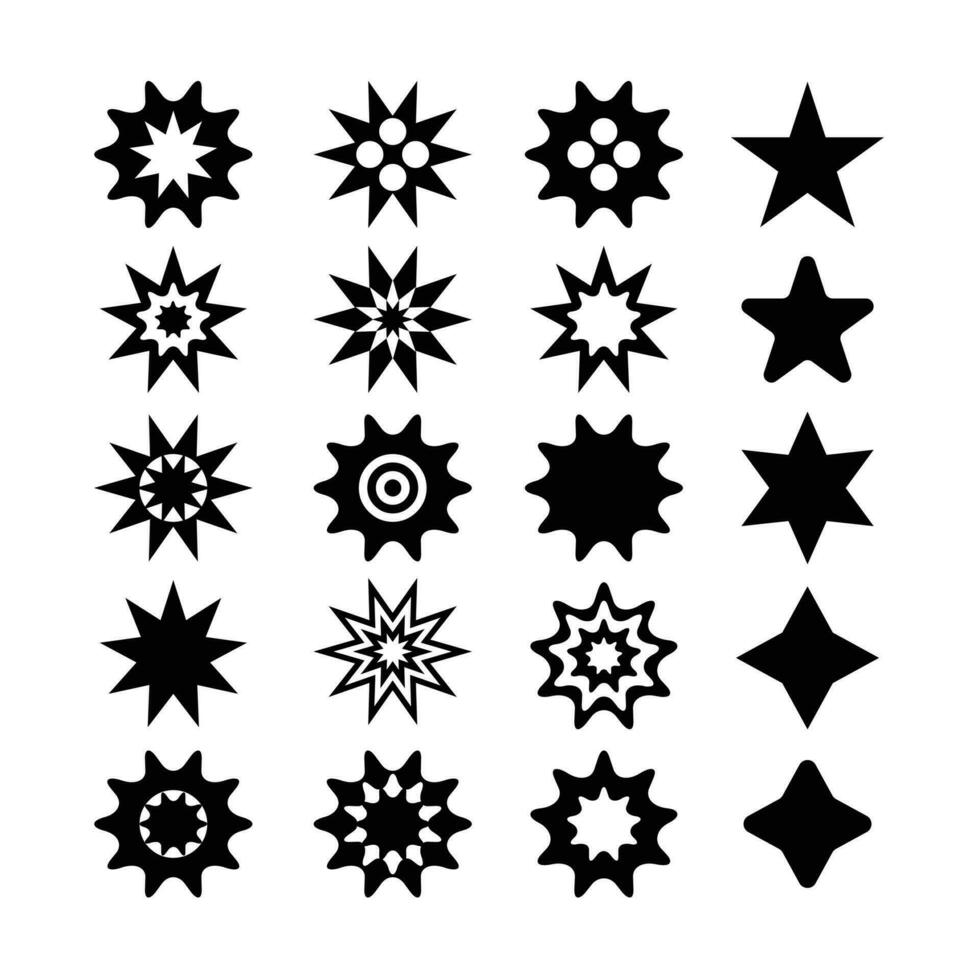 Vector set of stars, starburst and retro futuristic graphic ornaments for decoration.