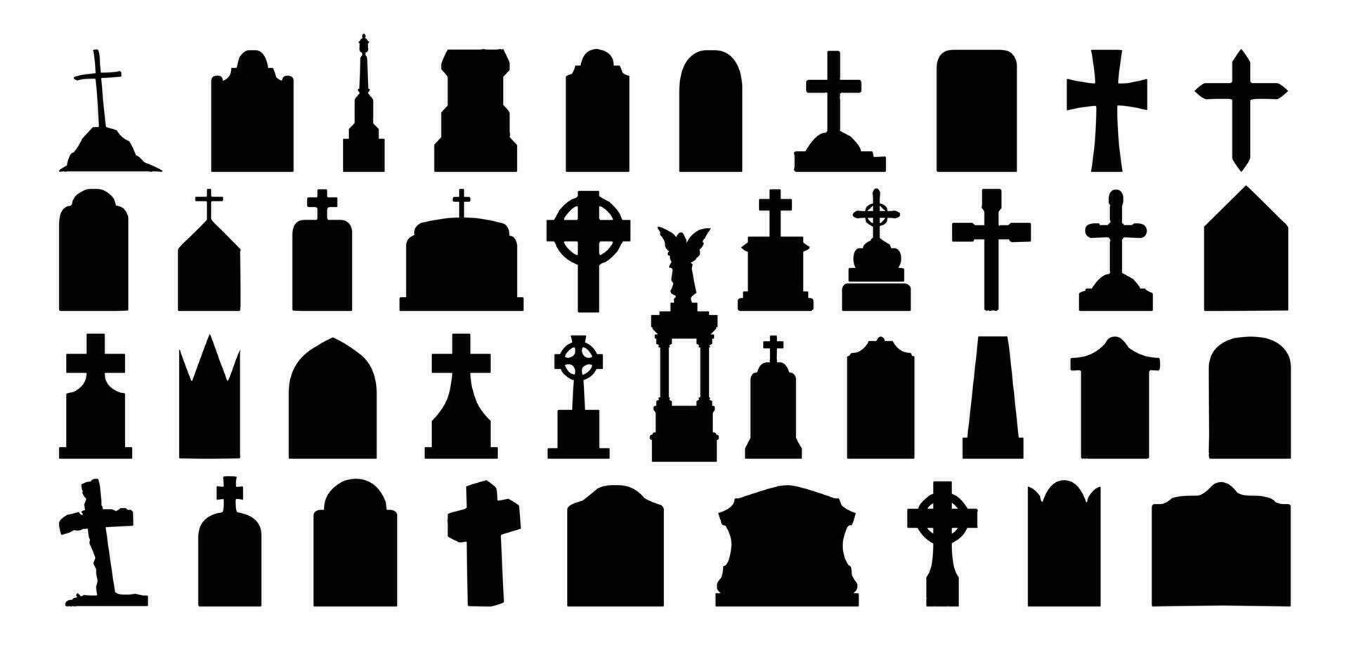 Big collection of tombstone silhouettes set. vector