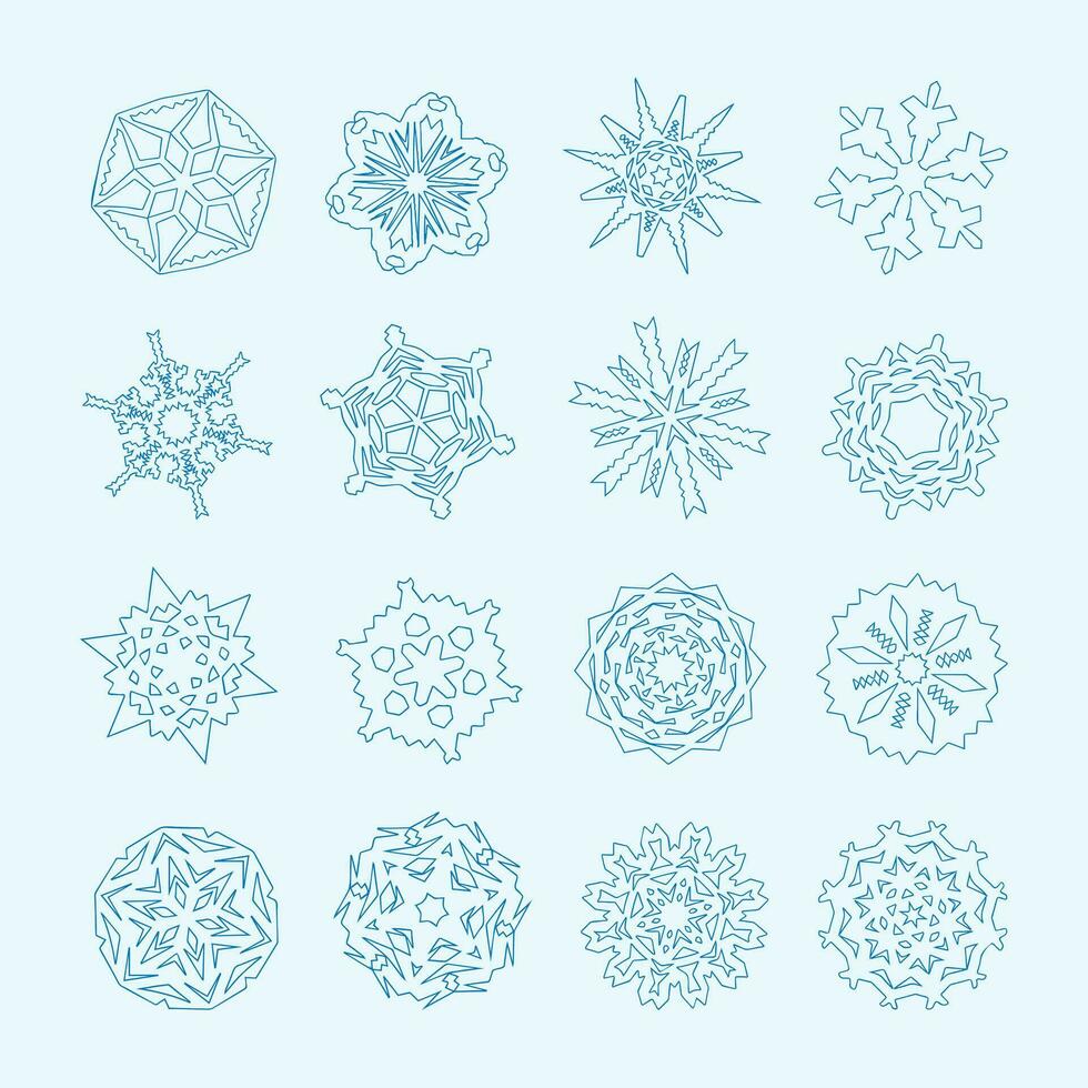 Vector collection of doodle thin line art snowflakes