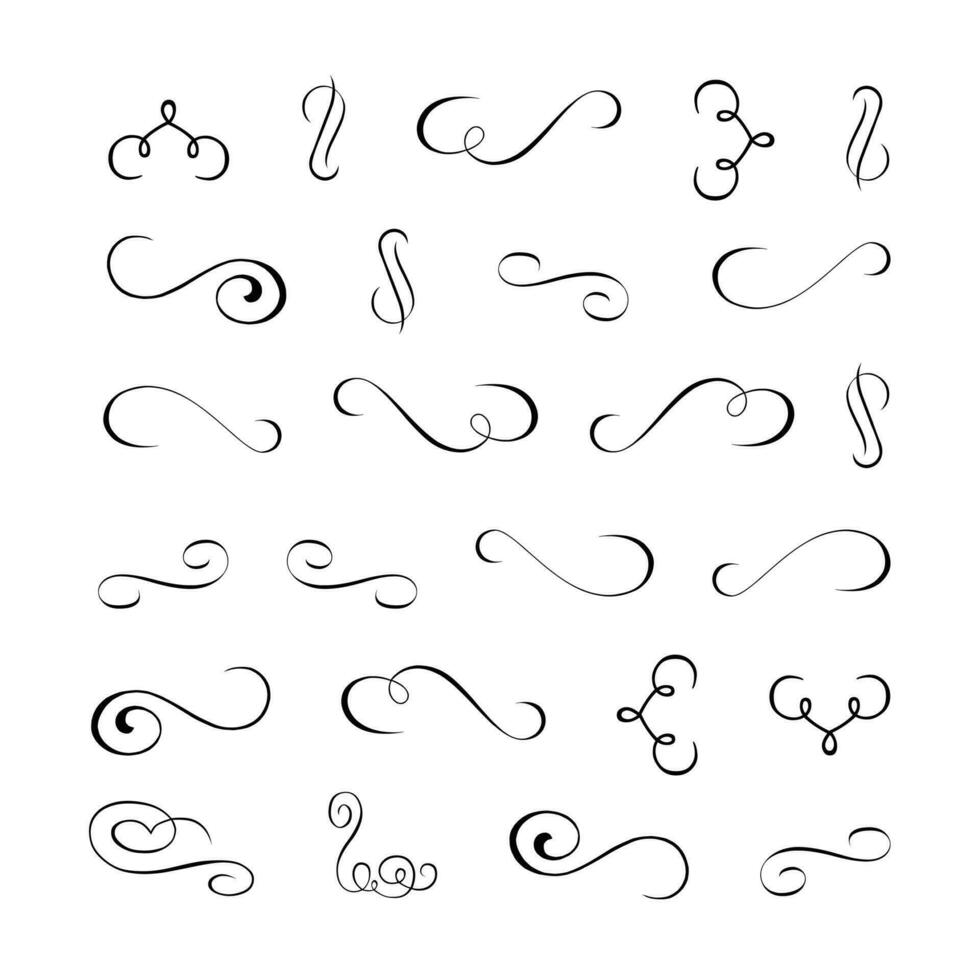 Calligraphic Vintage Vector Design Elements and Page Decorations. Set of Hand Drawn Swirls.