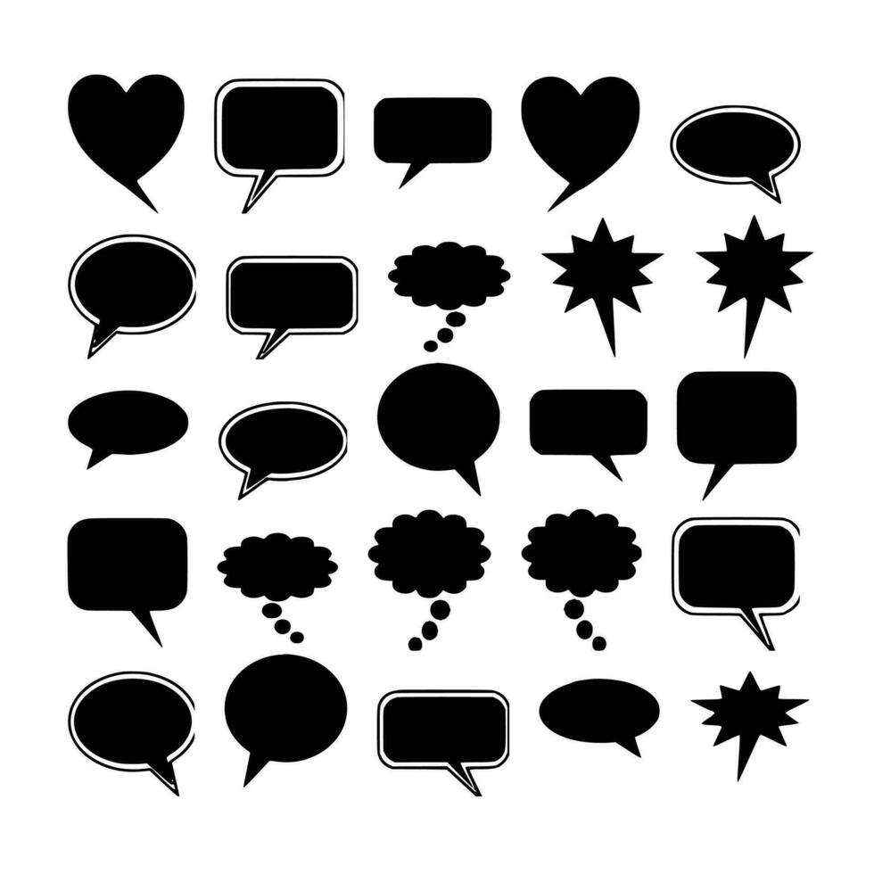 Set of different types empty speech clouds chat bubbles icon vector shapes for comics or web. Add text, easy to edit, any size.