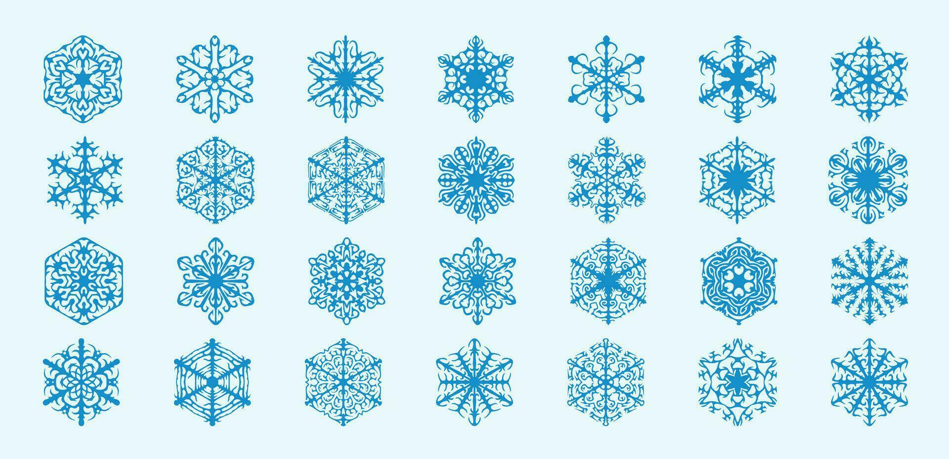 grande colección de azul copo de nieve íconos vector