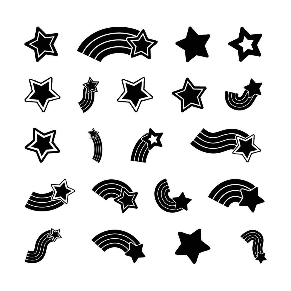 Set of rainbow stars and falling stars icon. Drawing illustration of a star with a rainbow in the tail used for illustration to be a teaching media or used for making children's coloring book. vector