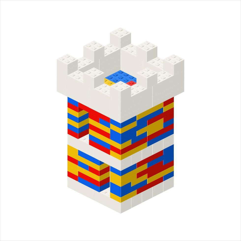 Fortress tower made of plastic blocks. Vector