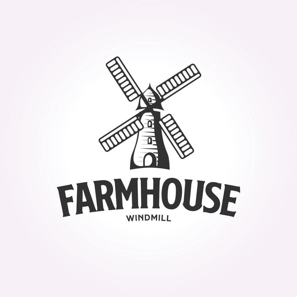 simple farmhouse with windmill logo design, energy wind template vector design illustration design