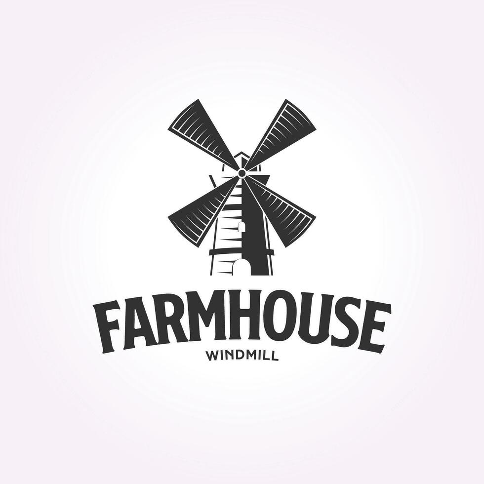 vintage windmill logo template, factory design icon illustration vector