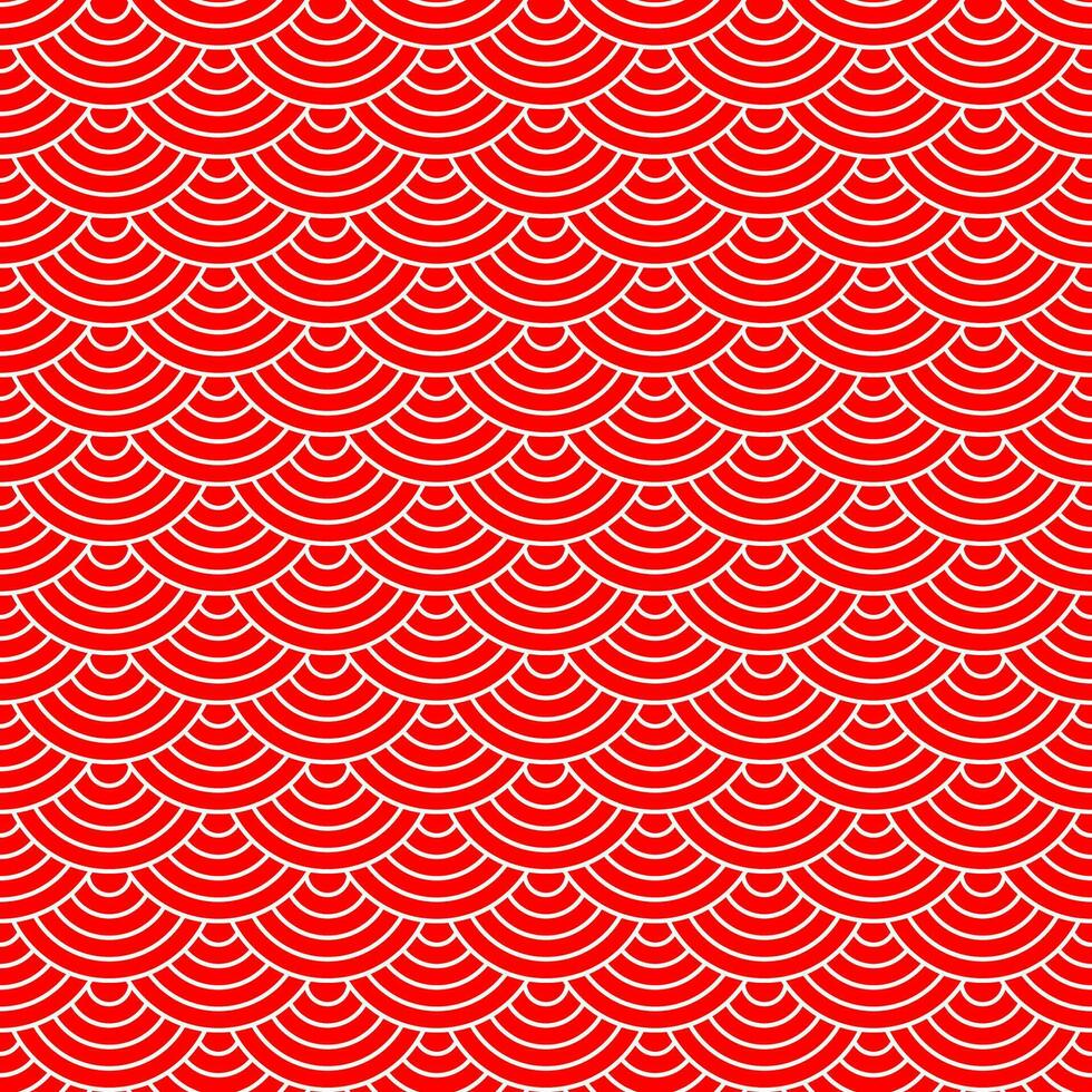 White fish scale lines on red background, seamless pattern. vector