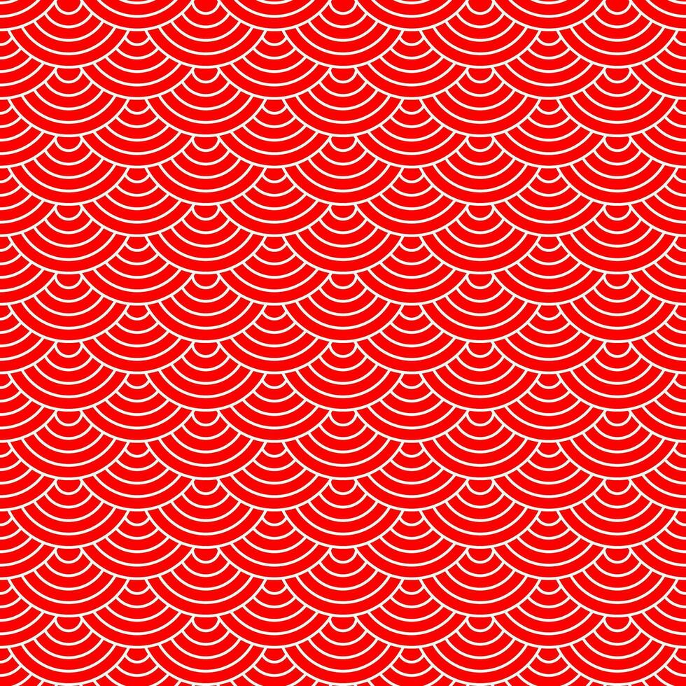 White fish scale lines on red background, seamless pattern. vector