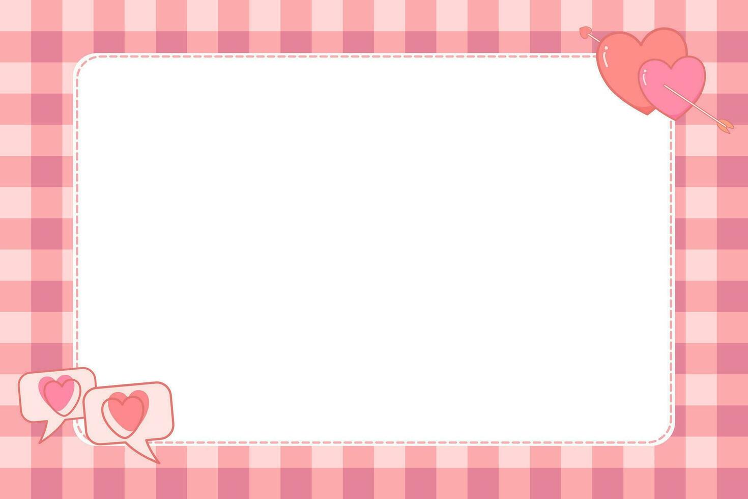 Cute blank paper frame background with pastel pink heart pattern. Vector illustration