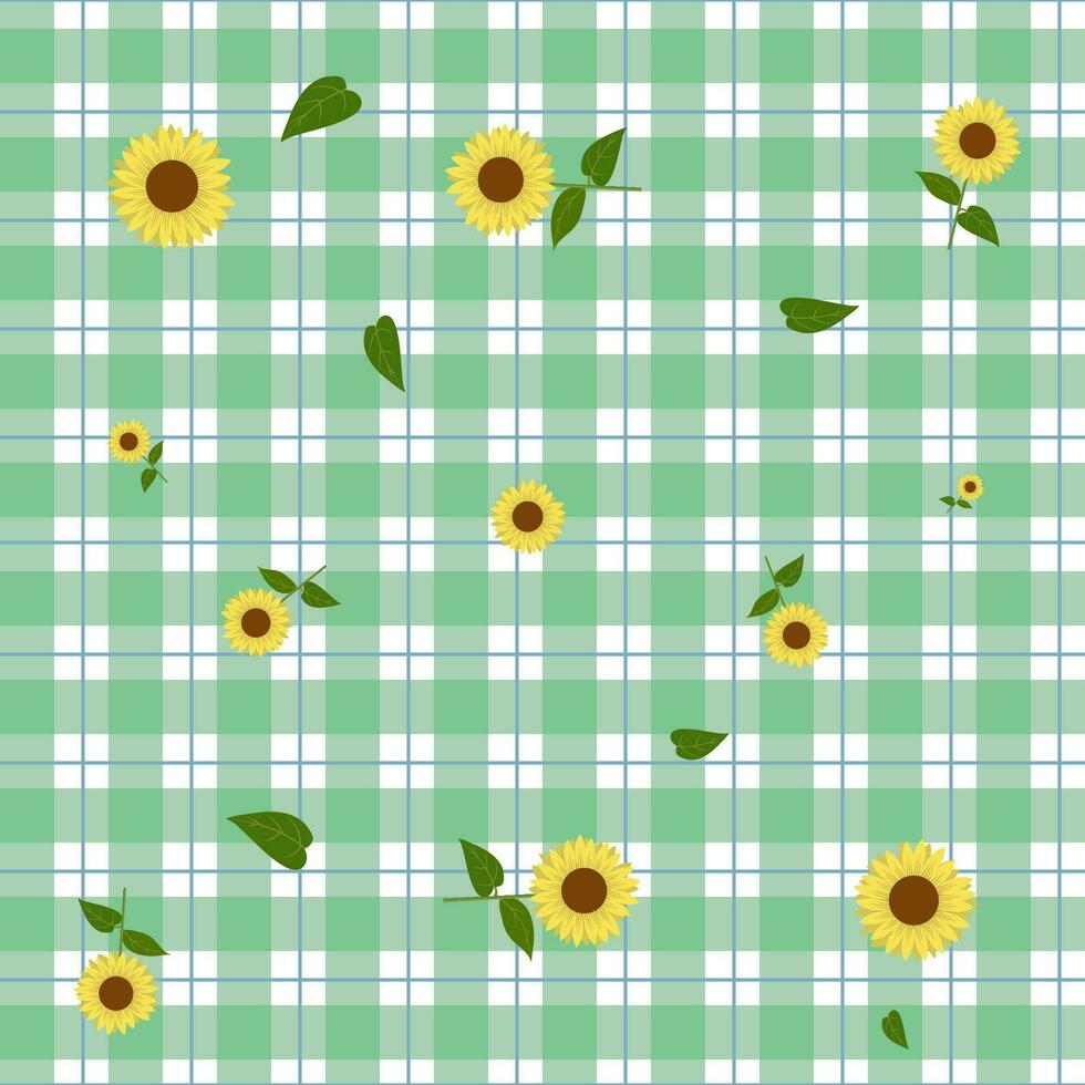 sunflower elements pastel background Checkered pattern, seamless pattern, cartoon illustration, mat, cloth, texture, scarf, gift wrap, tablecloth vector