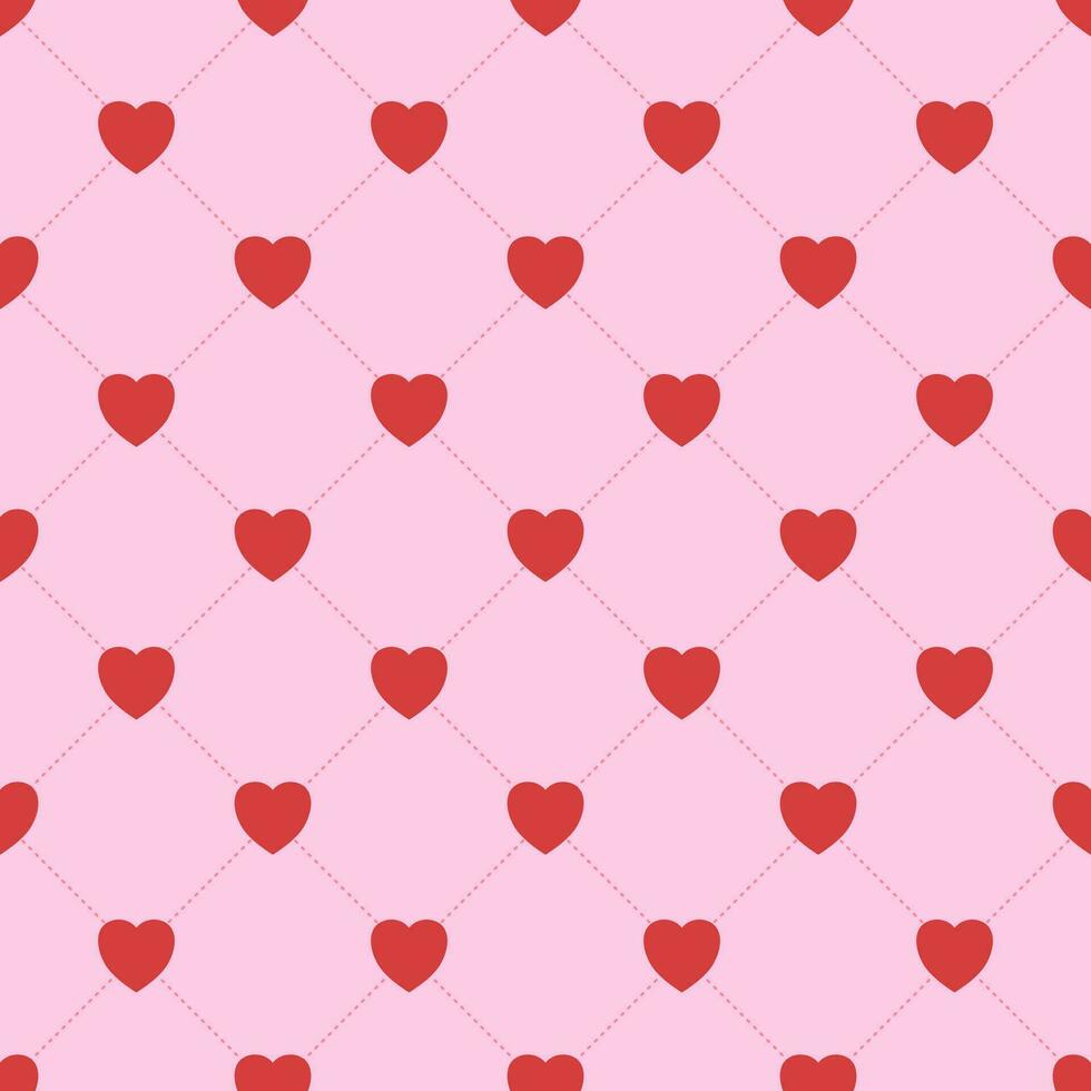 Red heart valentine love pink diagonal dotted line seamless cartoon illustration use for design. Matte, cloth, texture, scarf, wrapping paper. vector