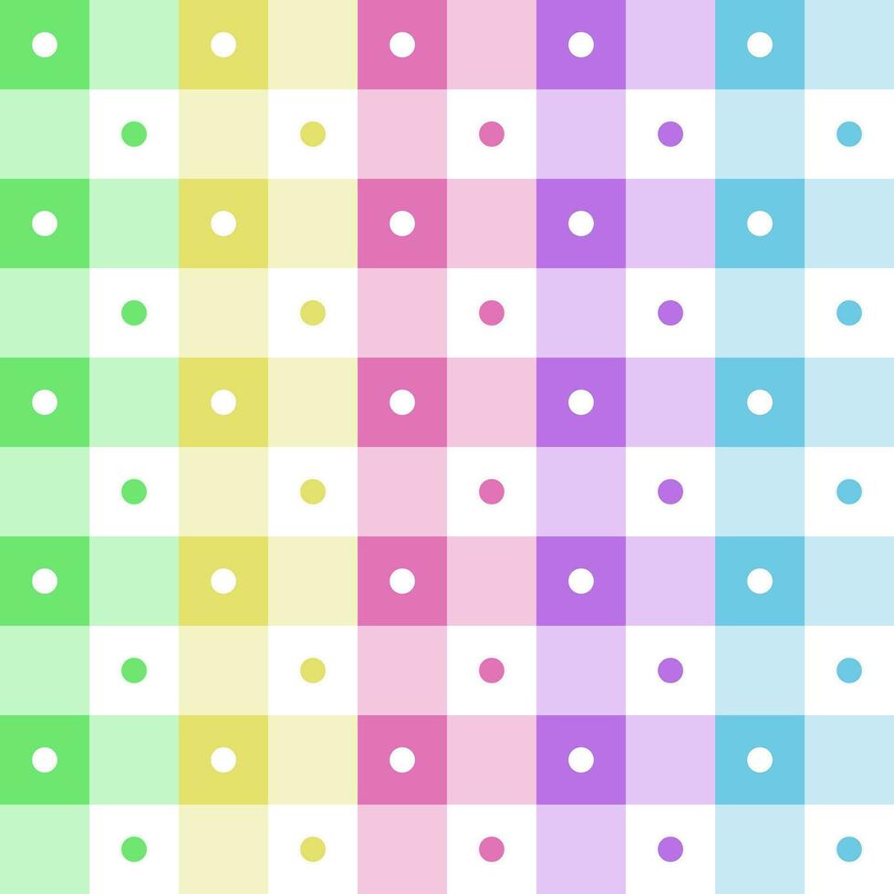 Pastel rainbow polka dot circle seamless checkered pattern design for wrapping paper, picnic mat, tablecloth, fabric background, scarf. vector